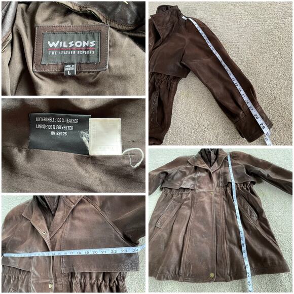 Vintage 80s Wilson’s 100% Leather Cinched Waist Mid Length Classic Jacket Size L - Picture 15 of 15